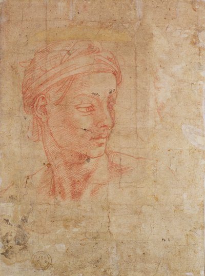 Studium głowy (czerwona kreda na papierze) autorstwa Michelangelo Buonarroti
