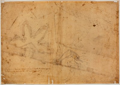 Studium postaci wykonane inną ręką i odręczny napis autorstwa Michelangelo Buonarroti