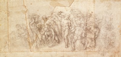 Studium postaci do sceny narracyjnej (węgiel na papierze) (recto) autorstwa Michelangelo Buonarroti