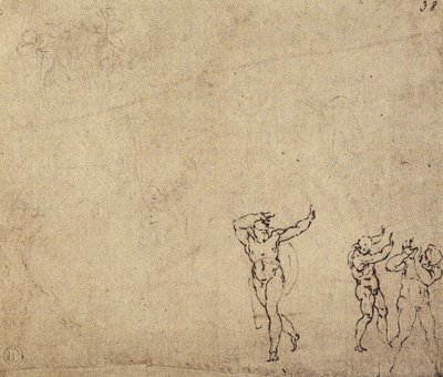 Studium nagich postaci: rysunek Michała Anioła. Casa Buonarroti, Florencja autorstwa Michelangelo Buonarroti