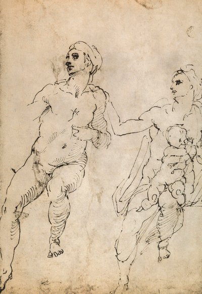 Studium niektórych nagich postaci; rysunek Michała Anioła. Luwr, Paryż autorstwa Michelangelo Buonarroti