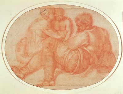 Studium Świętej Rodziny (czerwona kreda na papierze) autorstwa Michelangelo Buonarroti
