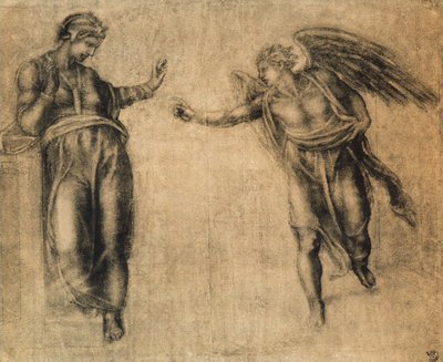 Zwiastowanie, rysunek Michała Anioła. Gabinet Rysunków i Grafiki, Galeria Uffizi, Florencja autorstwa Michelangelo Buonarroti