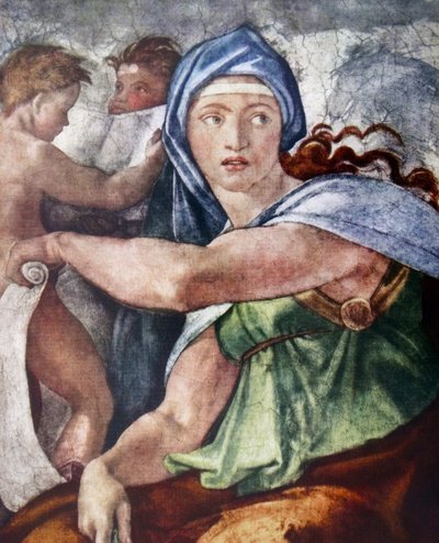 Sybilla delficka (fragment z Kaplicy Sykstyńskiej, Watykan, Rzym) 1509 autorstwa Michała Anioła (1475-1564). autorstwa Michelangelo Buonarroti