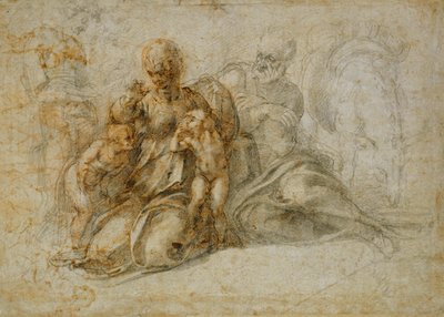 Spotkanie Dzieciątka św. Jana Chrzciciela ze Świętą Rodziną z udziałem aniołów: odpoczynek w ucieczce do Egiptu autorstwa Michelangelo Buonarroti