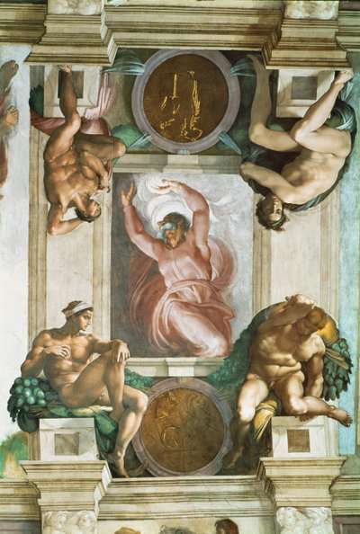 Kaplica Sykstyńska; freski sufitowe po renowacji (fresk) autorstwa Michelangelo Buonarroti