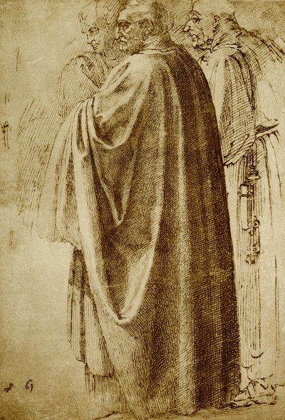 Trzech mężczyzn w długich szatach autorstwa Michelangelo Buonarroti