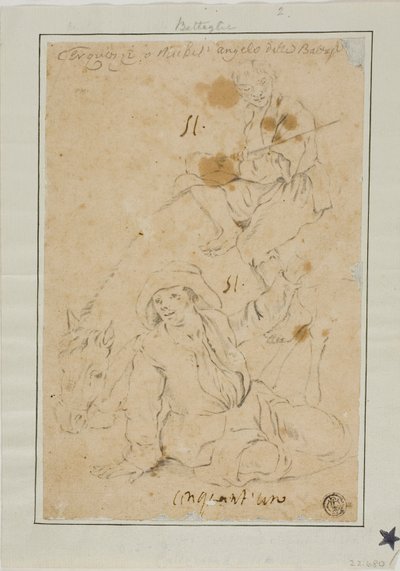 Dwóch chłopów z osłem autorstwa Michelangelo Cerquozzi
