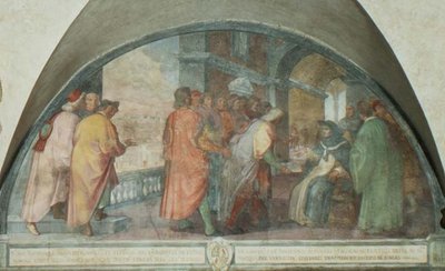 Św. Antonin zakłada Towarzystwo Dobrych Ludzi w San Martino, luneta (fresk) autorstwa Michelangelo Cinganelli