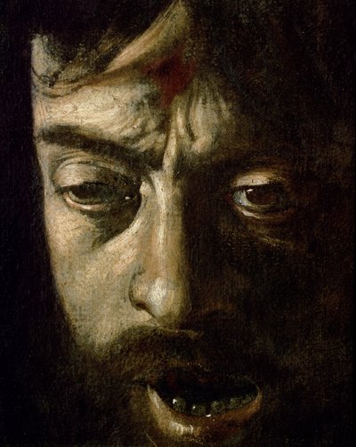 Dawid z głową Goliata, fragment głowy, 1606 olej na płótnie, fragment 100349 autorstwa Michelangelo Merisi Caravaggio