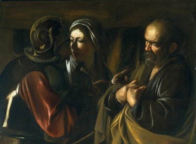 Zaparcie się św. Piotra, 1610 autorstwa Michelangelo Merisi Caravaggio