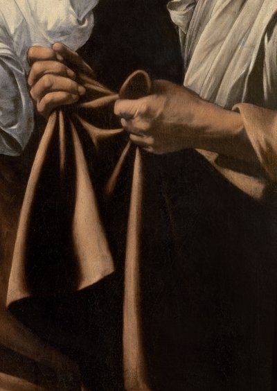 Fragment torby do przechowywania służącej na głowę z Judyty i Holofernesa, 1599 autorstwa Michelangelo Merisi Caravaggio