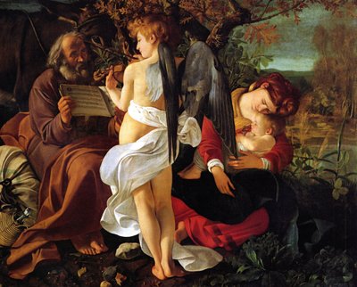 Odpocznij w locie do Egiptu, ok. godz. 1597 autorstwa Michelangelo Merisi Caravaggio