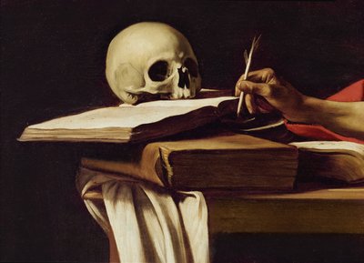 Św. Hieronim, pismo (fragment z obrazu 64912) autorstwa Michelangelo Merisi Caravaggio