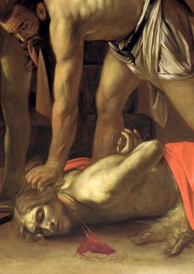 Ścięcie św. Jana Chrzciciela, 1608 olej na płótnie, detal z 127654 autorstwa Michelangelo Merisi Caravaggio