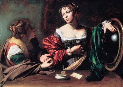 ""Martha and Maria Magdalena"" Obraz Michała Anioła Merisi znany jako Caravaggio lub il Caravaggio (1571-1610) ok. 1598 Wymiary 100x134,5 cm Detroit Institute of Art autorstwa Michelangelo Merisi da Caravaggio