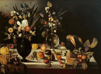 Martwa natura z kwiatami i owocami, autorstwa Master of the Hartford Still Life, ok. 1600-10 (olej na płótnie) autorstwa Michelangelo Merisi da Caravaggio