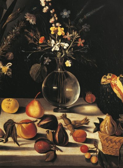 Martwa natura z kwiatami i owocami, Master of the Hartford Still Life, ok. 1600-10 (olej na płótnie) (detal 507174) autorstwa Michelangelo Merisi da Caravaggio