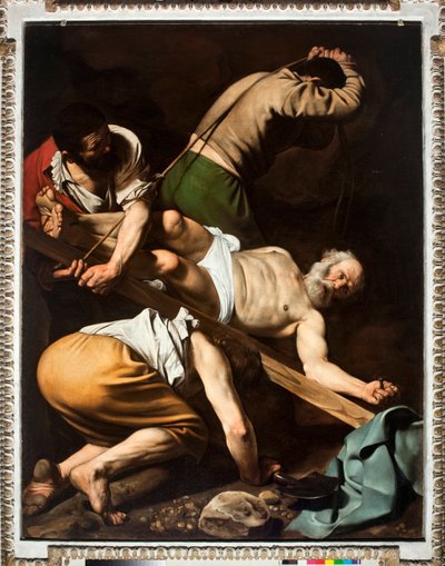 Męczeństwo św. Piotra (Męczeństwo św. Piotra) Obraz Michała Anioła Merisi da Caravaggio dit Caravaggio (1571-1610) 1600-1601 Wymiary 230x175 cm Chiesa di Santa Maria del Popolo (Kościół Santa Maria del Popolo), Cappella Cerasi Rzym autorstwa Michelangelo Merisi da Caravaggio