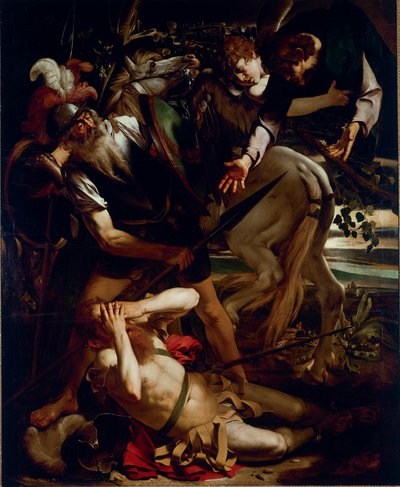 Nawrócenie św. Pawła. Obraz Michelangelo Merisi dit Il Caravaggio (The Caravaggio) (1571-1610) 1594-1596 Wymiary 237x189 cm Kolekcja Odescalchi Balbi, Rzym - Nawrócenie św. Pawła, autorstwa Michelangelo Merisi aka Il Caravaggio (1571-1610). Olej autorstwa Michelangelo Merisi da Caravaggio