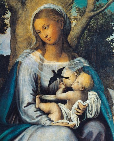 Odpoczynek w Egipcie, fragment centralnego panelu Tryptyku Pocieszenia (tempera i olej na desce) autorstwa Michele (attr.) Cavaro