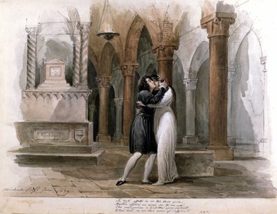 I Capuleti e i Montecchi (Les Capulet et les Montaigu) Vincenza Belliniego, spektakl w Teatrze Fenice w Wenecji. Giuditta Pasta i Giulia Grisi w wykonaniu Romea i Julii. Akwarela autorstwa Michele Bisi autorstwa Michele Bisi
