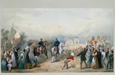 Triumfalny wjazd króla Sardynii Vittorio Emanuele II i Napoleona III do Mediolanu w dniu 8 czerwca 1859 r. (akwarela autorstwa Michele Bisi