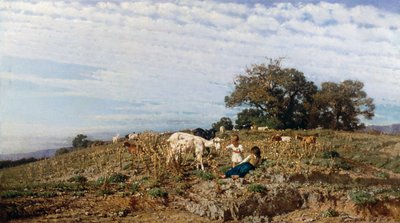 Wieś z pasterzami i kozami — Michele Cammarano (1835-1920) autorstwa Michele Cammarano