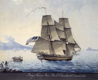 Brygada Nancy Ann z Salem opuszczająca Neapol, ok. 1810 (akwarela na papierze) autorstwa Michele Felice Corne
