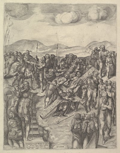 Ukrzyżowanie św. Piotra według fresków Michała Anioła w kaplicy paulinów, Va..., 1550-60. autorstwa Michele Lucchese