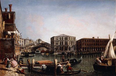 Most Rialto w Wenecji z Fondaco dei Tedeschi na pierwszym planie, autorstwa Michele Marieschi