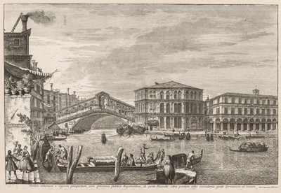 Widoki Wenecji: most i rynek Rialto, 1741. autorstwa Michele Marieschi