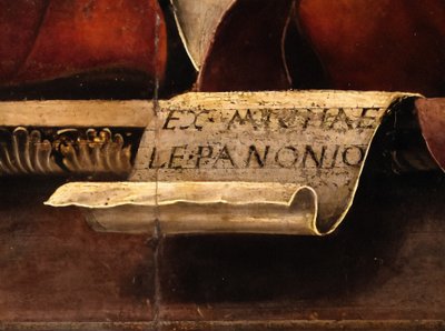 Muza Thalia, detal, ok. 1456-57 (olej i tempera na topoli) autorstwa Michele Pannonio