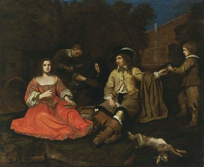 Elegancka firma myśliwska odpoczywająca autorstwa Michiel Sweerts