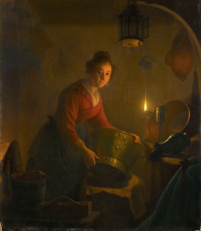 Kobieta w kuchni przy świecach, ok. 1830 (olej na desce) autorstwa Michiel Versteegh