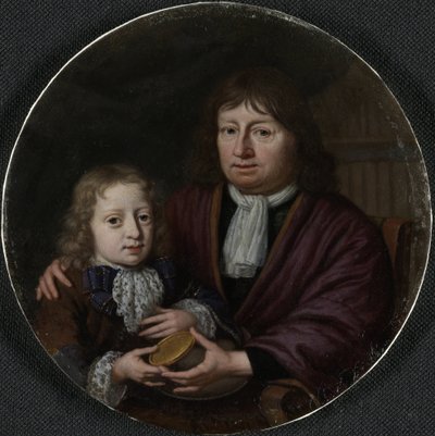 Podwójny portret Izaaka Pontanusa i Hendrika van Beek Izaak Pontanus (1625-1710) wręcza wnukowi Hendrikowi van Beek złoty medal autorstwa Michiel van Musscher (signed by artist)