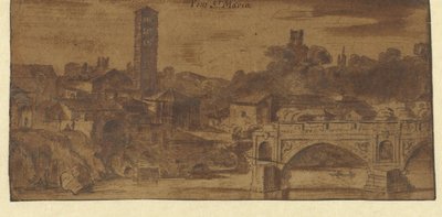 Widok S. Maria in Cosmedin, Świątynia Westy i Ponte S. Maria w Rzymie autorstwa Michiel van Overbeek