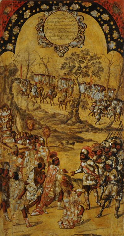 Podbój Meksyku, Panel VIII, ok. 1696-1715 (malowanie na drewnie) autorstwa Miguel Gonzalez
