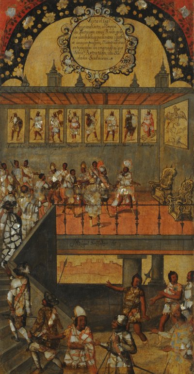 Podbój Meksyku, Panel XII, c.1696-1715 (malowanie na drewnie) autorstwa Miguel Gonzalez
