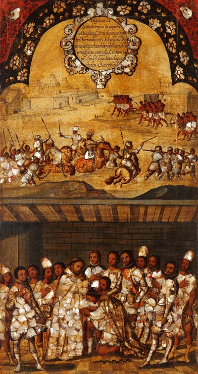 Podbój Meksyku, Panel XIX, c.1696-1715 (malowanie na drewnie) autorstwa Miguel Gonzalez