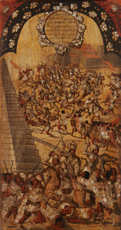 Podbój Meksyku, Panel XVI, ok. 1696-1715 (malowanie na drewnie) autorstwa Miguel Gonzalez