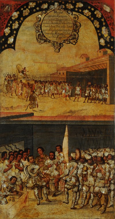 Podbój Meksyku, Panel XV, ok. 1696-1715 (malowanie na drewnie) autorstwa Miguel Gonzalez