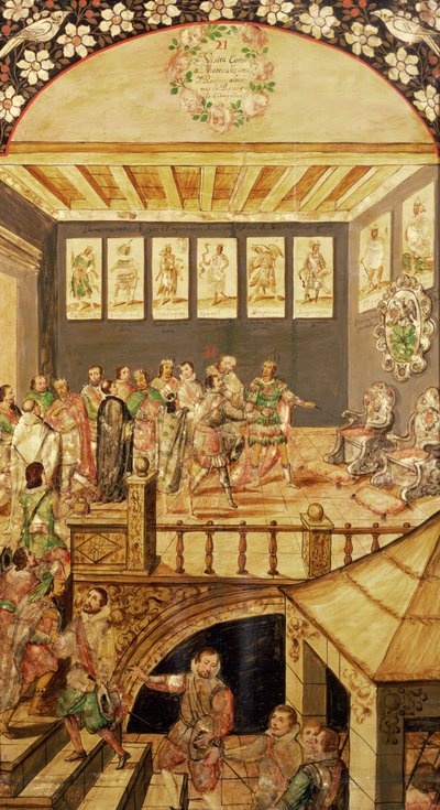Podbój Meksyku: wizyta Hernando Cortesa (1485-1547) w Montezumie (1466-1520) w 1520, 1698 autorstwa Miguel and Juan Gonzalez