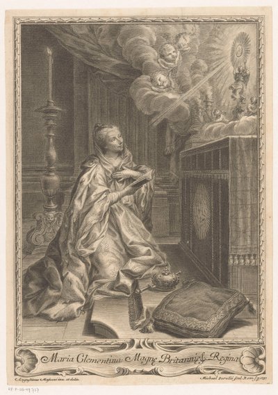 Maria Clementina Sobieska przed ołtarzem autorstwa Miguel de Sorelló