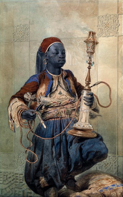 „Portret Nubijczyka z fajką wodną” (Nubijczyk z fajką wodną) Akwarela Mihaly Zichy (1827-1906) 1862 wym. 49,5x31 cm Kolekcja prywatna autorstwa Mihaly von Zichy