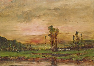 Wieczorny krajobraz ze stadem bydła w pobliżu Jouy-en-Josas, 1881 autorstwa Mihály Munkácsy