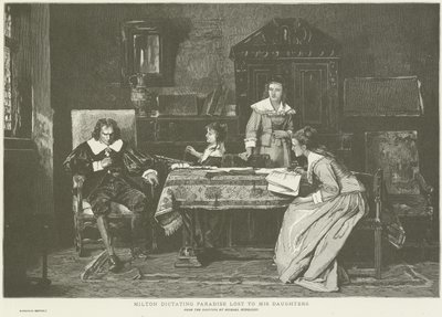 John Milton dyktujący córkom Raj utracony autorstwa Mihály Munkácsy