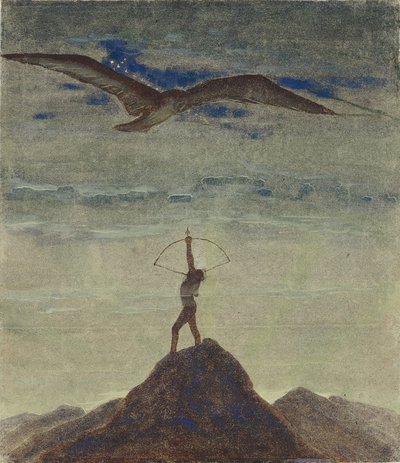 Znak Strzelca (z cyklu „Zodiak”) par Ciurlionis, Mikalojus Konstantinas (1875-1911). Tempera na papierze, format : 35,3x30,1 autorstwa Mikalojus Konstantinas Čiurlionis