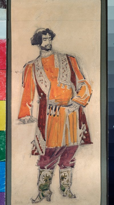 Męski kostium przygotowawczy do opery „Narzeczona cara” Mikołaja (Nikolai) Rimskiego Korsakowa (Rimsky-Korsakov) (1844-1908) (Projekt kostiumu do opery Oblubienica cara autorstwa N Rimskiego Korsakowa (Rimsky) ) -Korsakov) - Dzieło Michaiła Aleksandra autorstwa Mikhail Aleksandrovich Vrubel