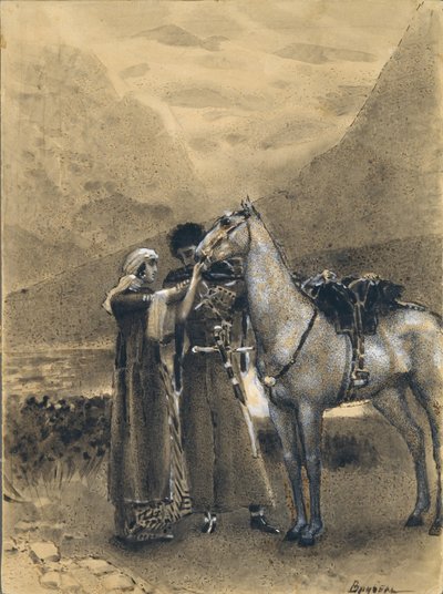 Pożegnanie Zary z Ismailem. Ilustracja do wiersza Ismail Bey Michaiła Lermontowa, 1890-1891 autorstwa Mikhail Aleksandrovich Vrubel